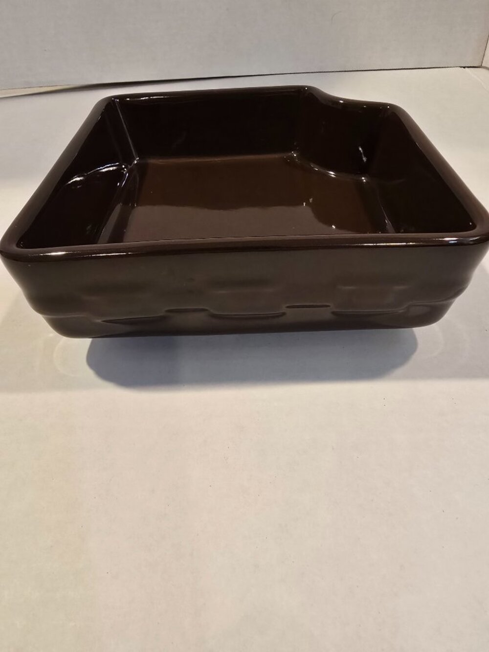 Longaberger Chocolate Brown Pottery Dish Notched Corner Woven Traditions 5.5"